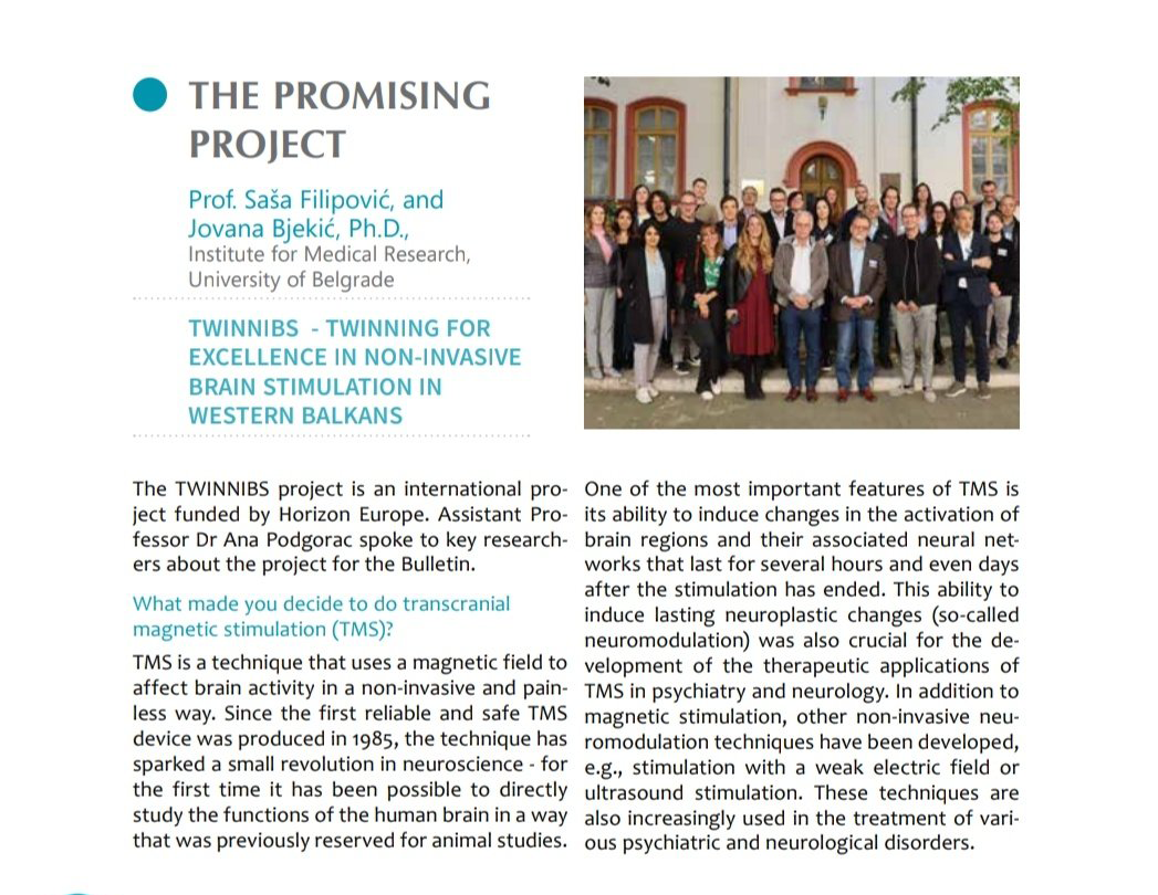 TWINNIBS project presented in Bulletin for mental health professionals